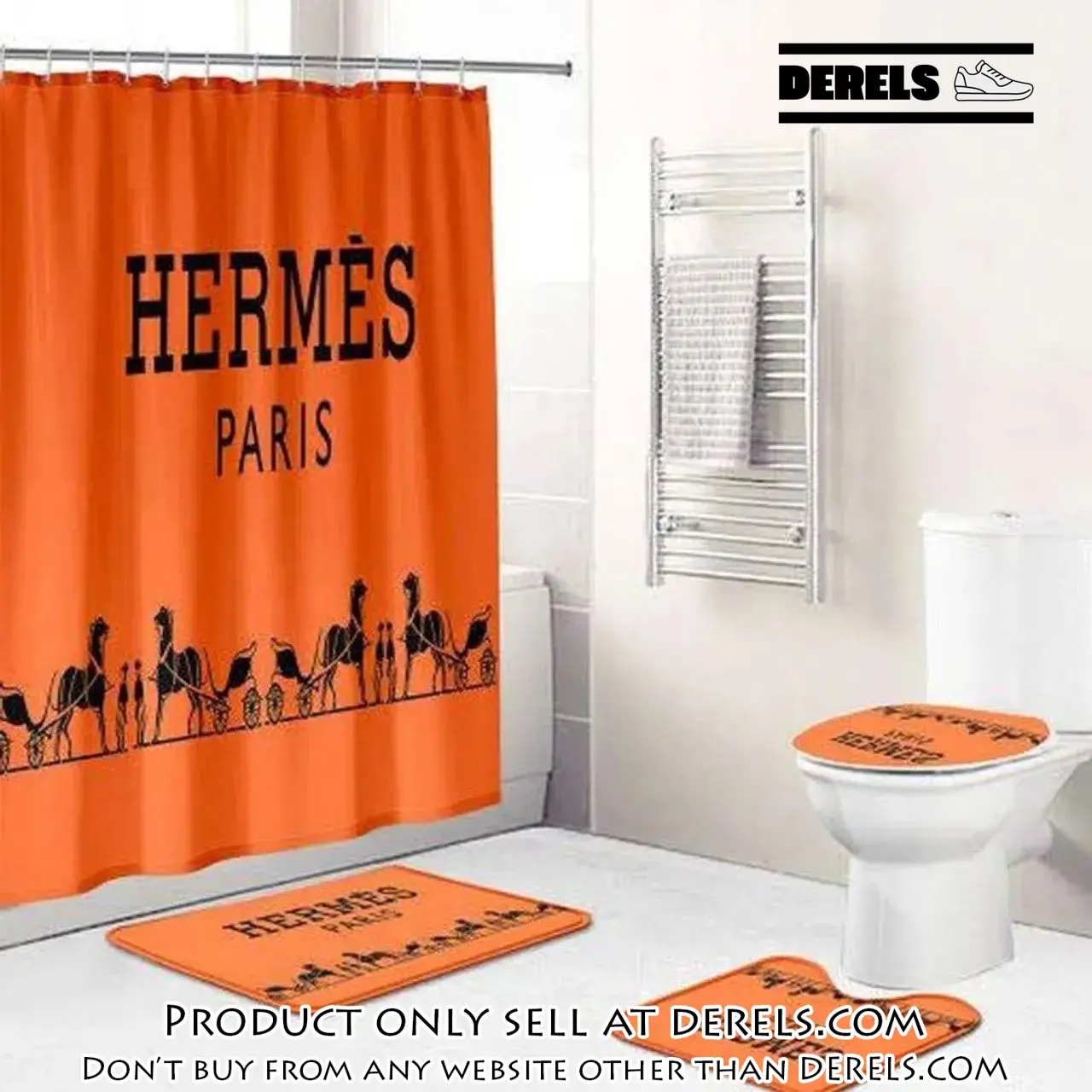 Hermes paris orange fashion logo luxury brand premium bathroom set home decor dr1128701